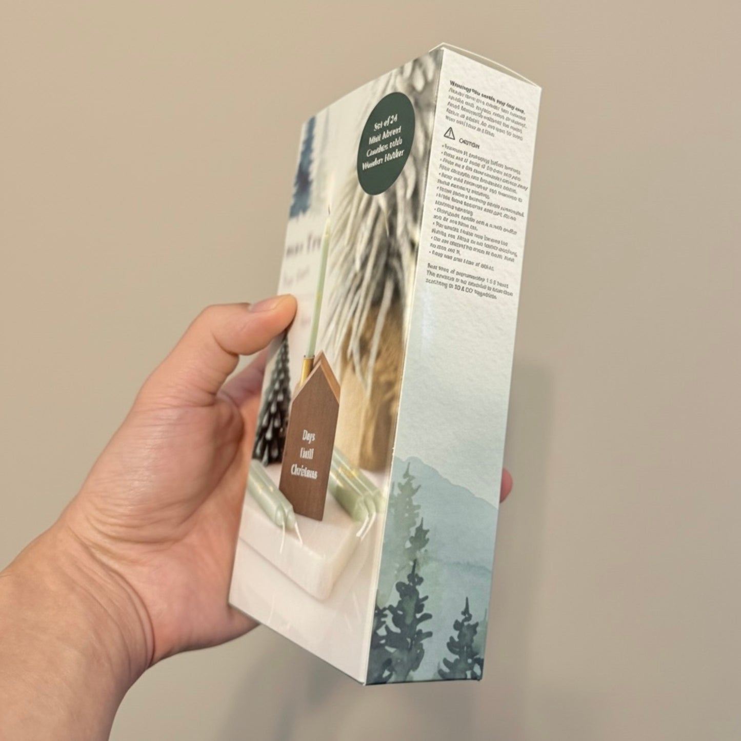 24 Christmas Advent Candles with Wooden Advent Calendar Candle Holder