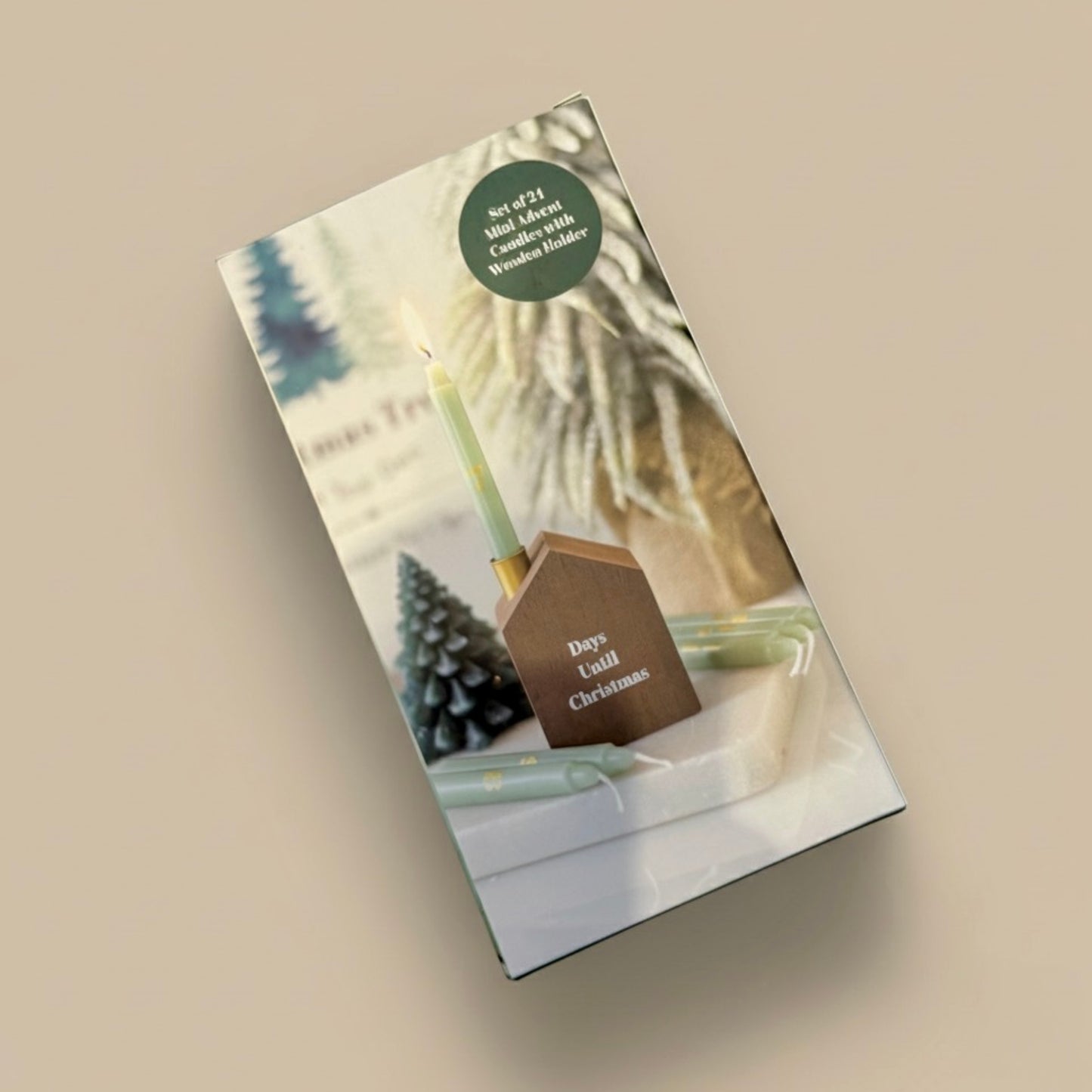 24 Christmas Advent Candles with Wooden Advent Calendar Candle Holder