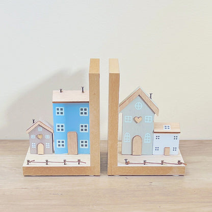 Amsterdam Canal House Inspired Wooden Bookend Pair