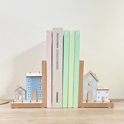 Amsterdam Canal House Inspired Wooden Bookend Pair