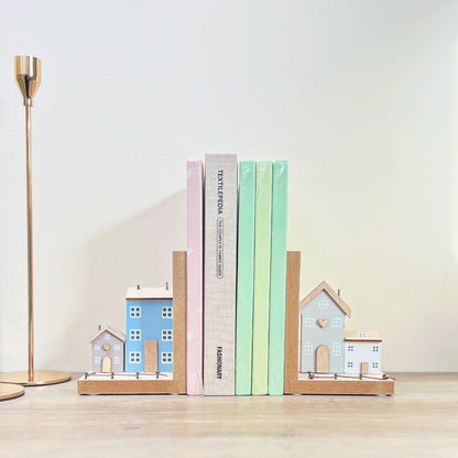 Amsterdam Canal House Inspired Wooden Bookend Pair