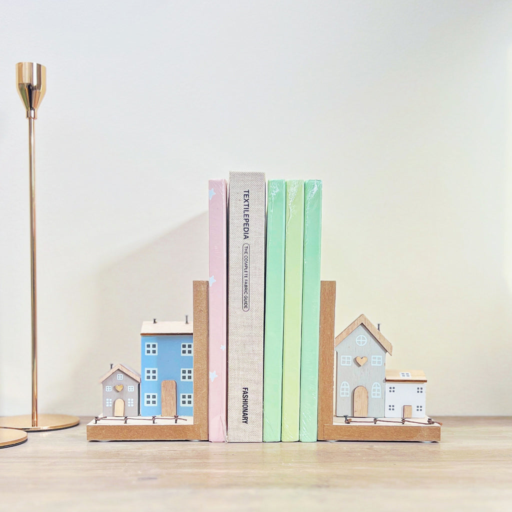 Amsterdam Canal House Inspired Wooden Bookend Pair