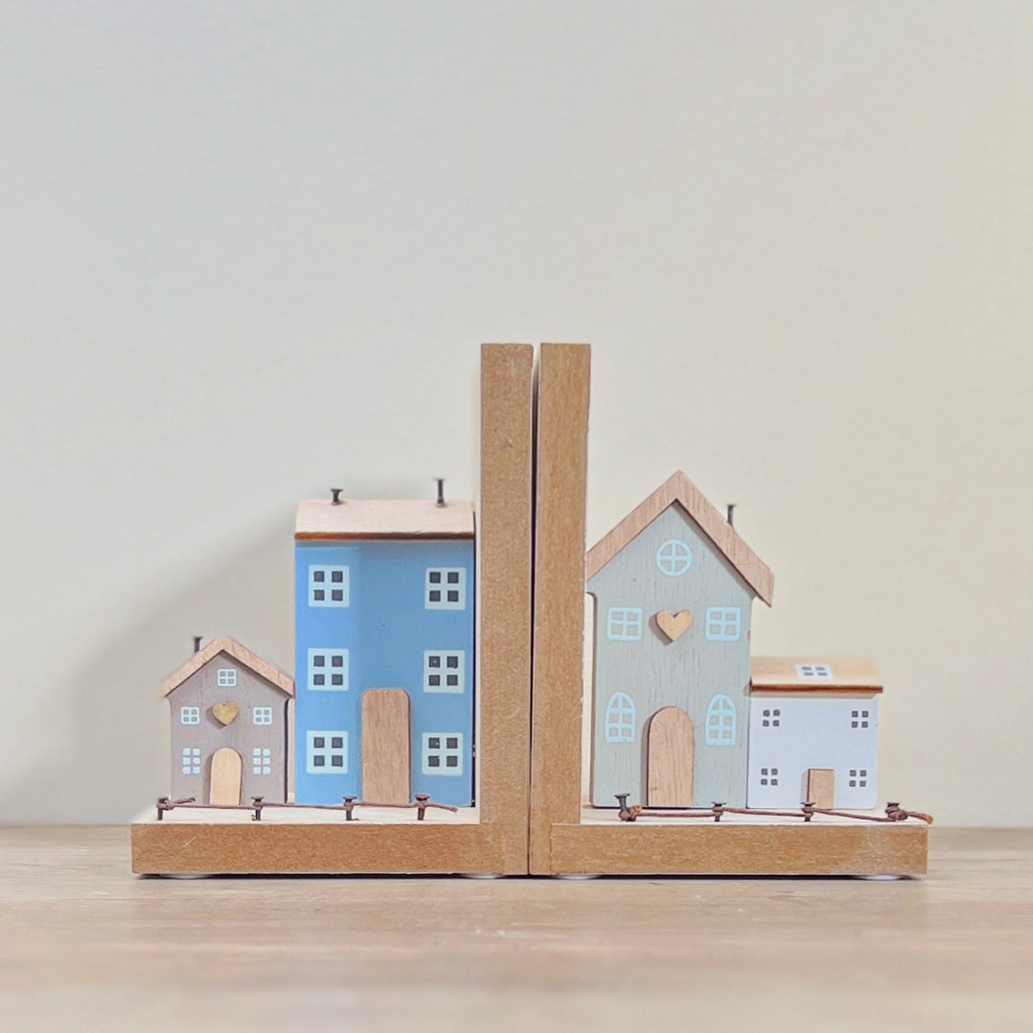 Amsterdam Canal House Inspired Wooden Bookend Pair