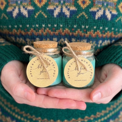 Apple and Cinnamon Soy Wax Candles - Vegan Soy Candles in Glass Pots - Christmas Candles