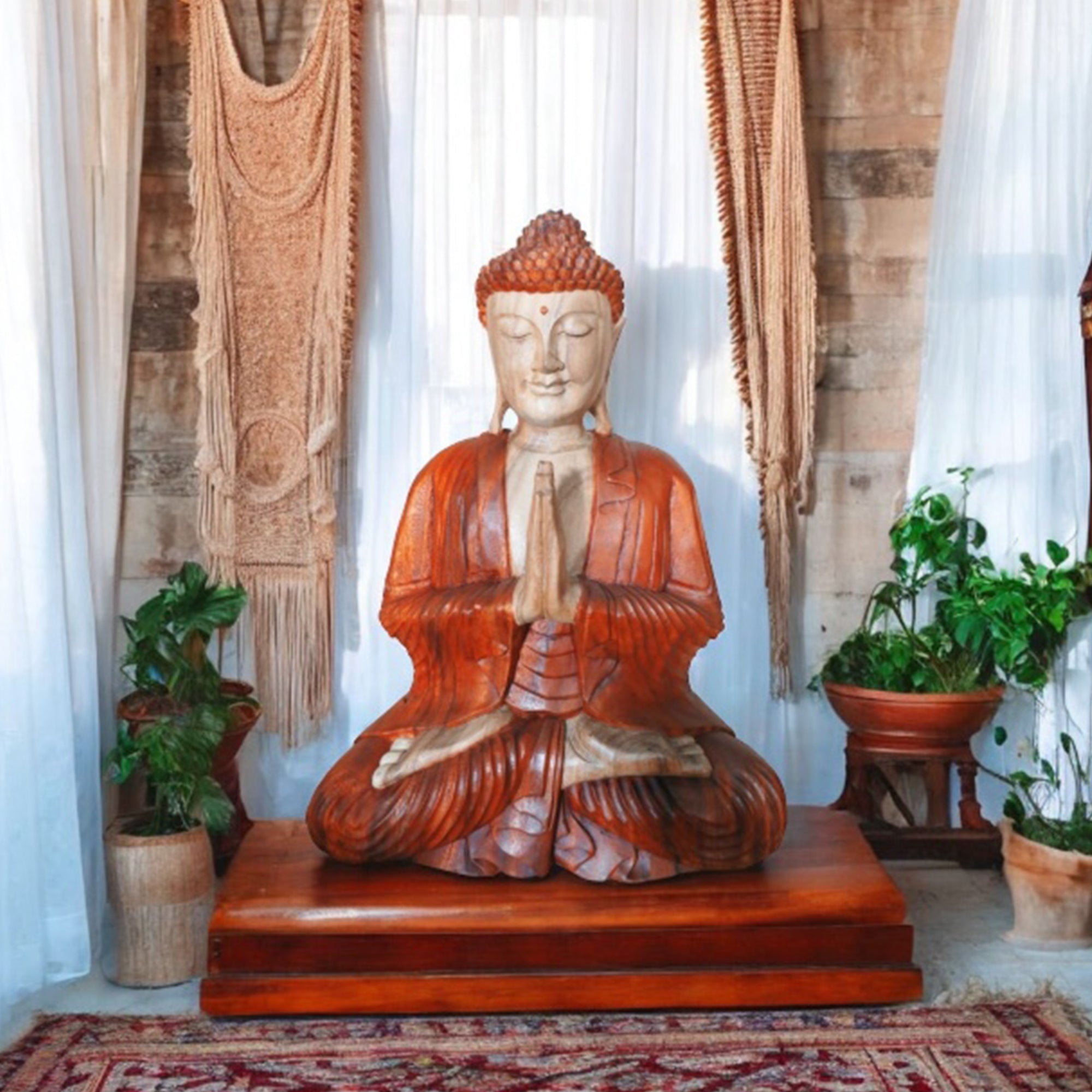 Solid Wood Buddha Statue - Large Wooden Buddha Statuette - Buddha Home Decor - Buddha Gifts