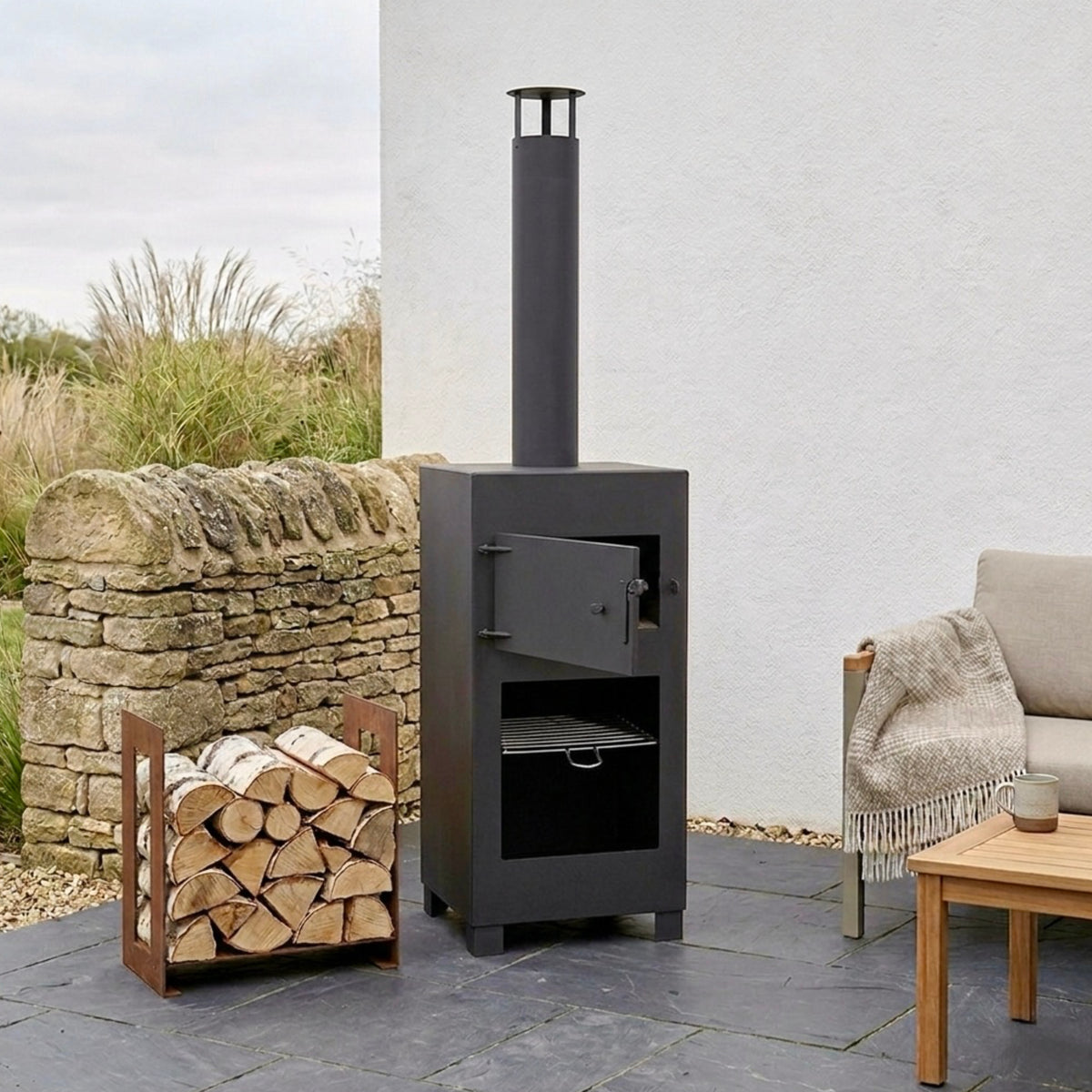 Outdoor Pizza Oven and Patio Heater - Black Garden Heater