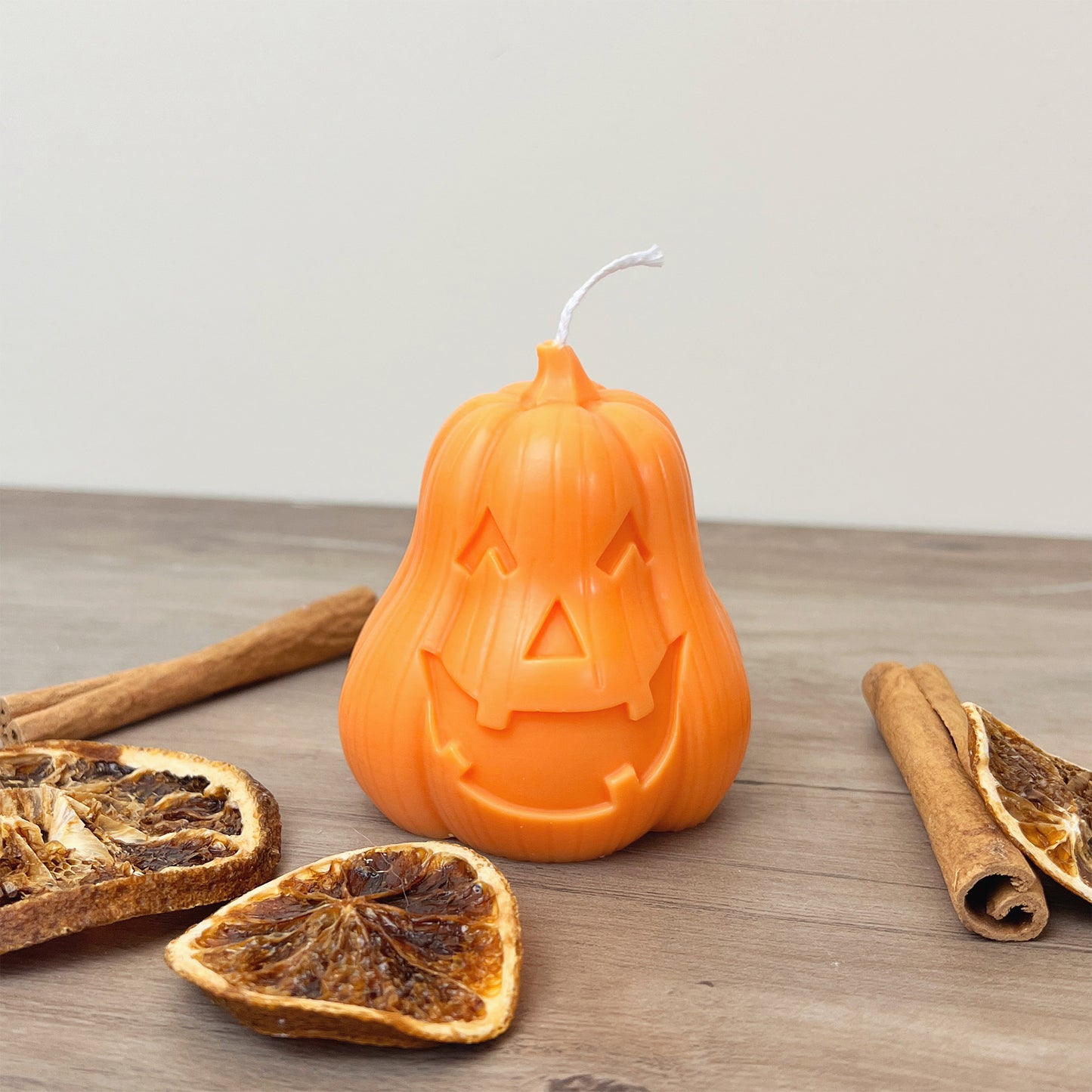 White Halloween Carved Pumpkin Candle