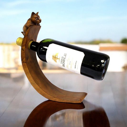 Cat Wooden Wine Holder - Free Standing Wine Holder