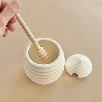 Beehive Shaped Honey Pot and Wooden Honey Dipper