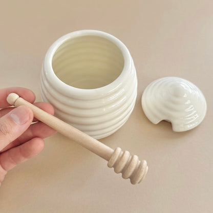 Beehive Shaped Honey Pot and Wooden Honey Dipper