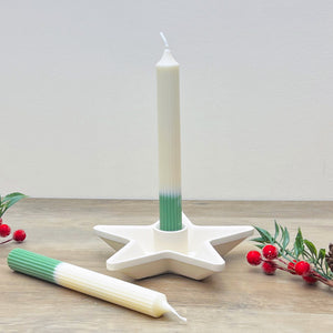 Green and White Two Tone Christmas Dinner Candles - Christmas Candlesticks