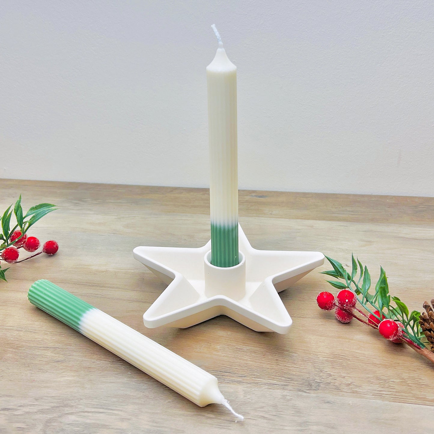 Green and White Two Tone Christmas Dinner Candles - Christmas Candlesticks