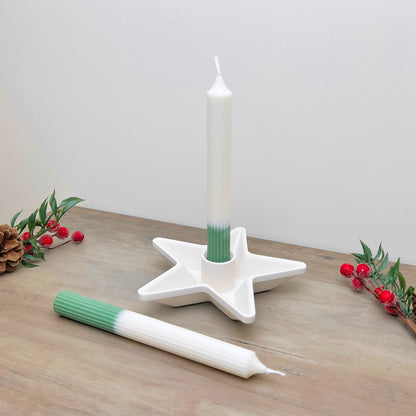 Green and White Two Tone Christmas Dinner Candles - Christmas Candlesticks