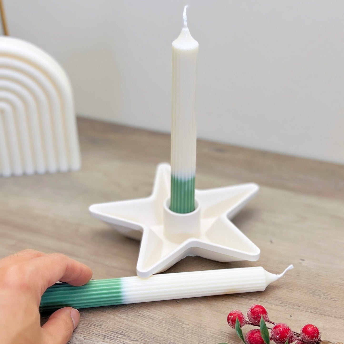 Green and White Two Tone Christmas Dinner Candles - Christmas Candlesticks