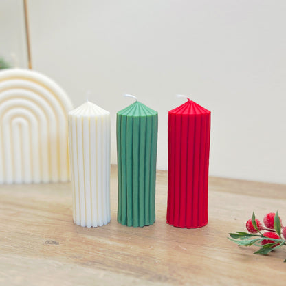 Set of 3 Christmas Pillar Candles - Christmas Dinner Table Candle