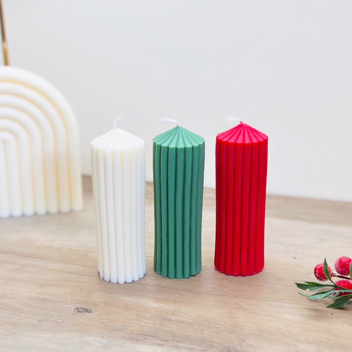 Set of 3 Christmas Pillar Candles - Christmas Dinner Table Candle