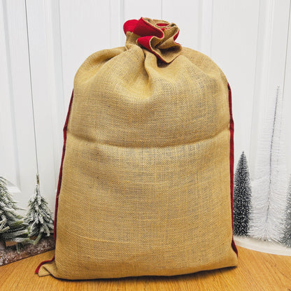 Eco Jute Christmas Gift Sack - Drawstring Christmas Present Sack - Reindeer Gift Bag