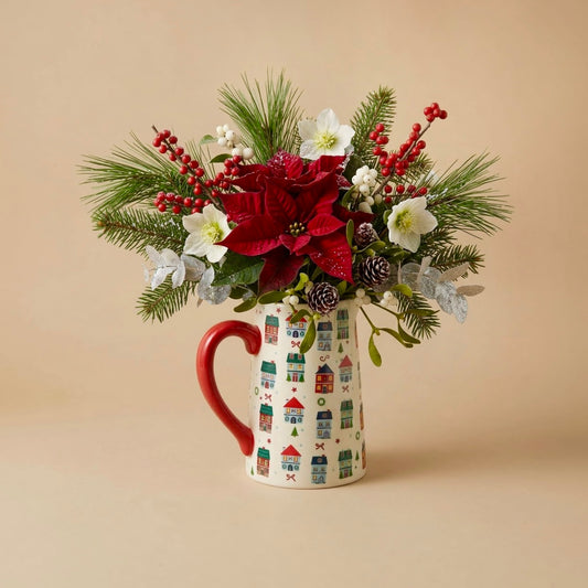 Traditional Christmas Village Flower Vase - Christmas Gift for Her