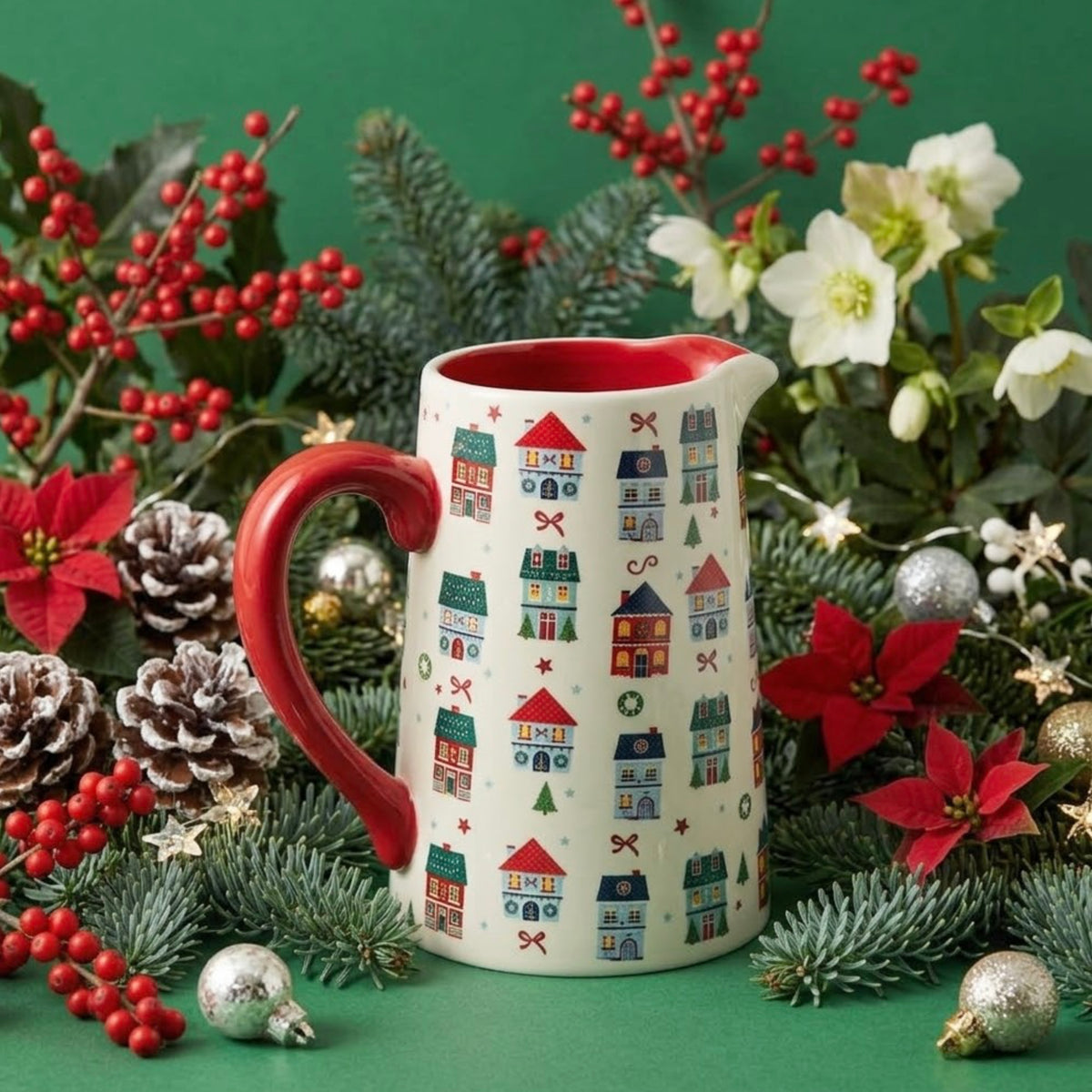 Traditional Christmas Village Flower Vase - Christmas Gift for Her