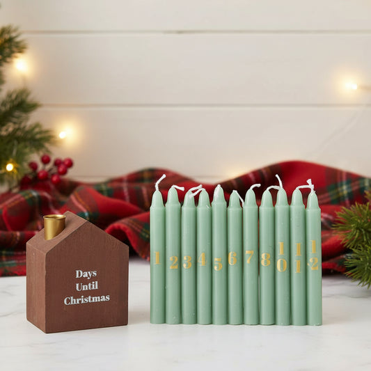 24 Christmas Advent Candles with Wooden Advent Calendar Candle Holder