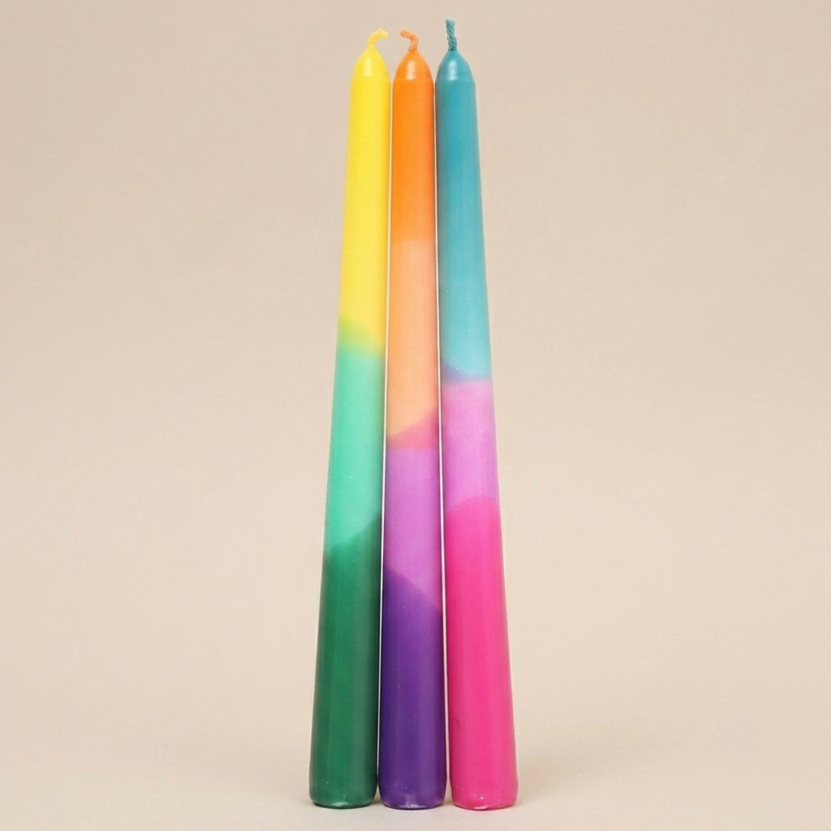 Multi-Coloured Dip Dye Taper Candles - Colourful Dinner Candles