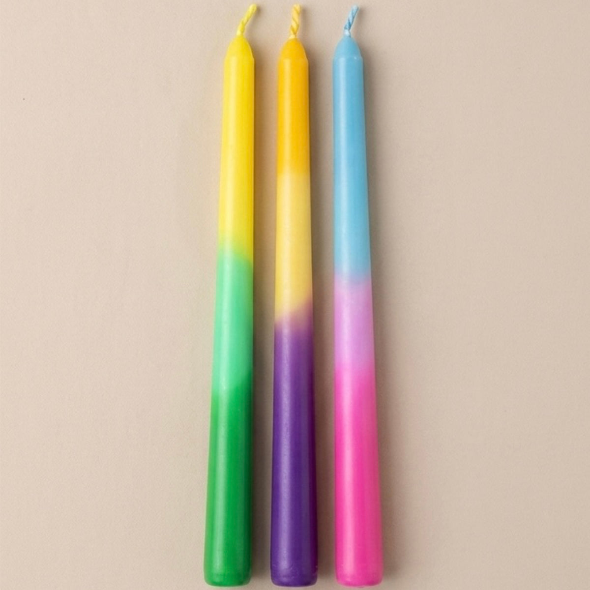 Multi-Coloured Dip Dye Taper Candles - Colourful Dinner Candles
