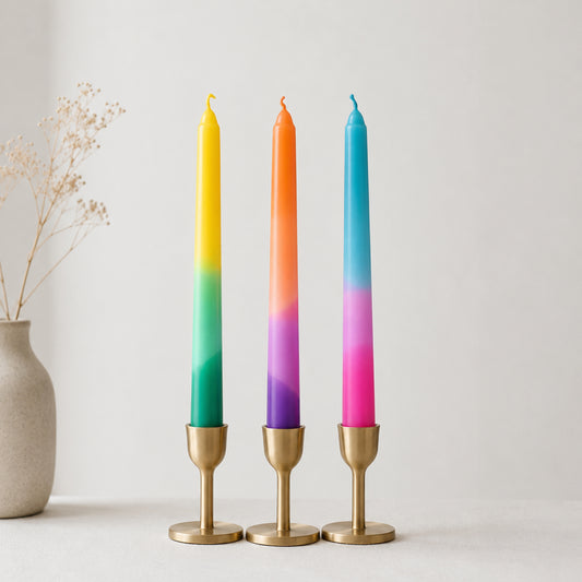Multi-Coloured Dip Dye Taper Candles - Colourful Dinner Candles