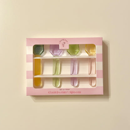 Set of Four Pastel Glass Dessert Spoons and Ice Cream Spoons