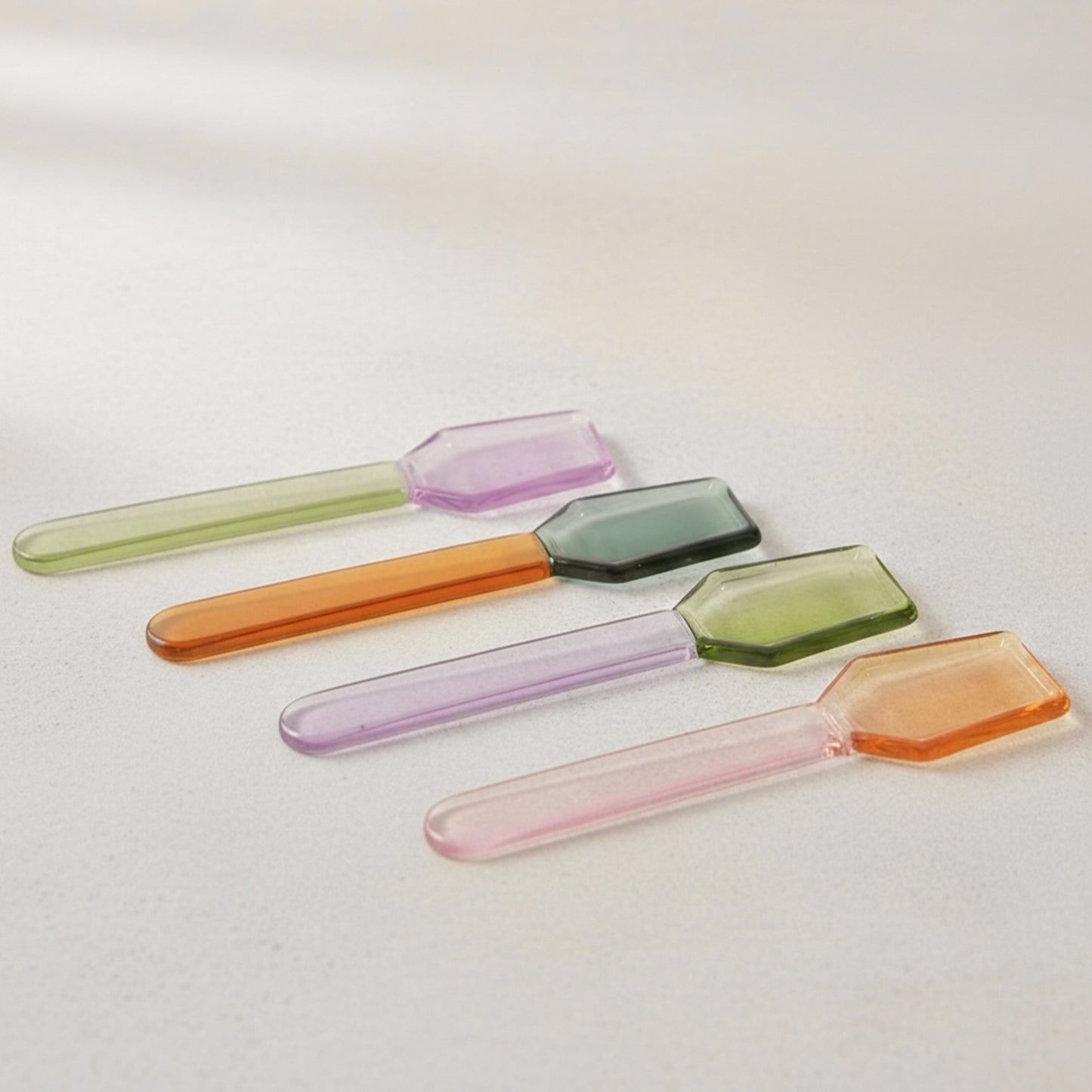 Set of Four Pastel Glass Dessert Spoons and Ice Cream Spoons