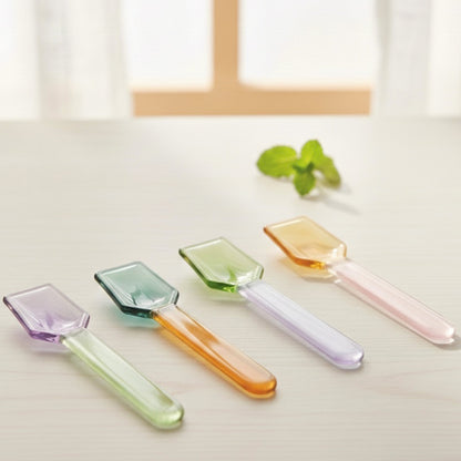 Set of Four Pastel Glass Dessert Spoons and Ice Cream Spoons