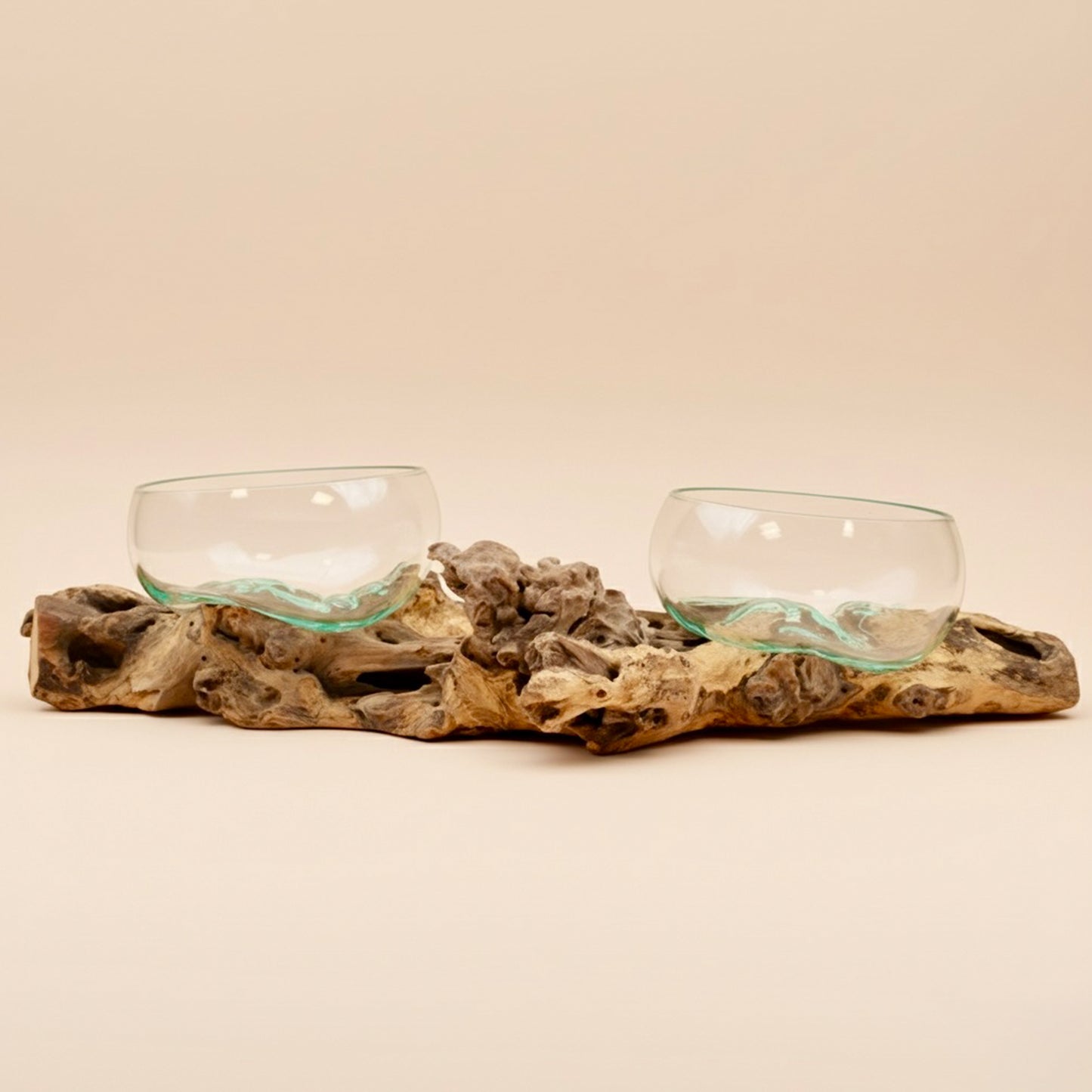 Handmade Molten Glass Bowls on Driftwood Base – Decorative Bowls