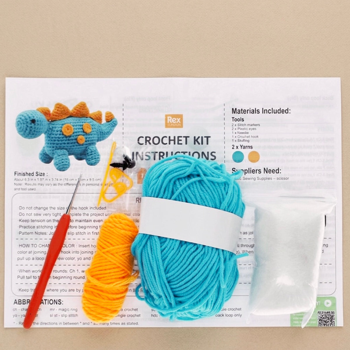 Dinosaur Crochet Kit - Crochet DIY Gift Set