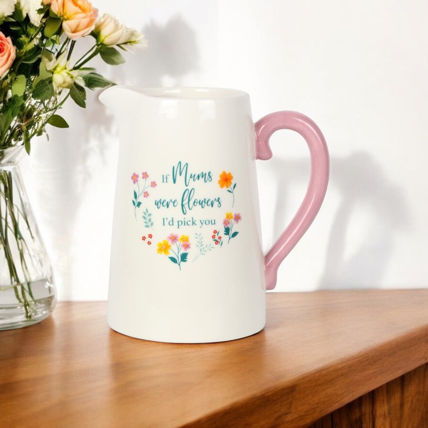 Flower Vase Gift for Mum - Floral Flower Jug Vase - Gift for Wife