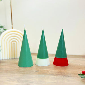 Minimalist Christmas Tree Pillar Candles - Festive Green Geometric Candle