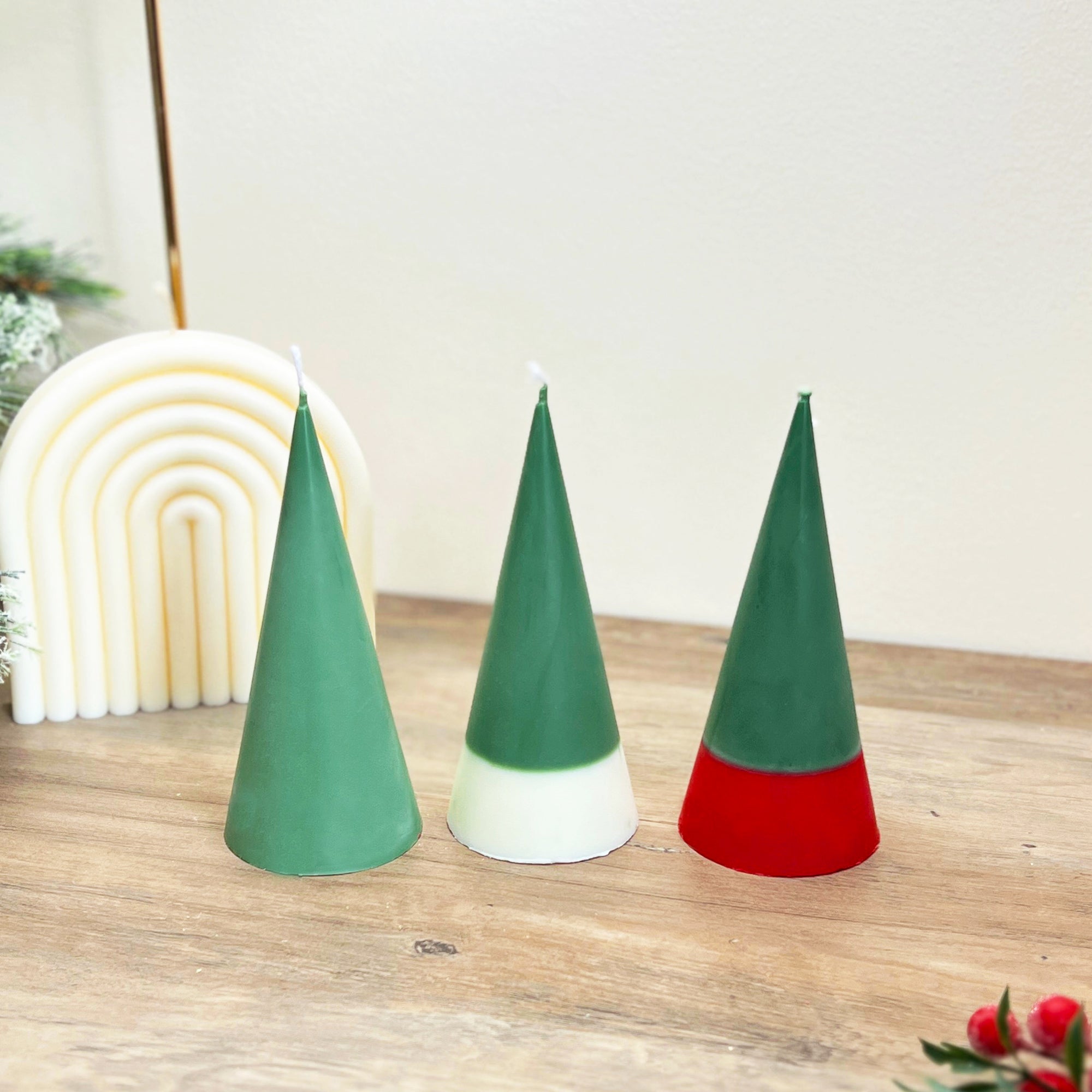 Minimalist Christmas Tree Pillar Candles - Festive Green Geometric Candle