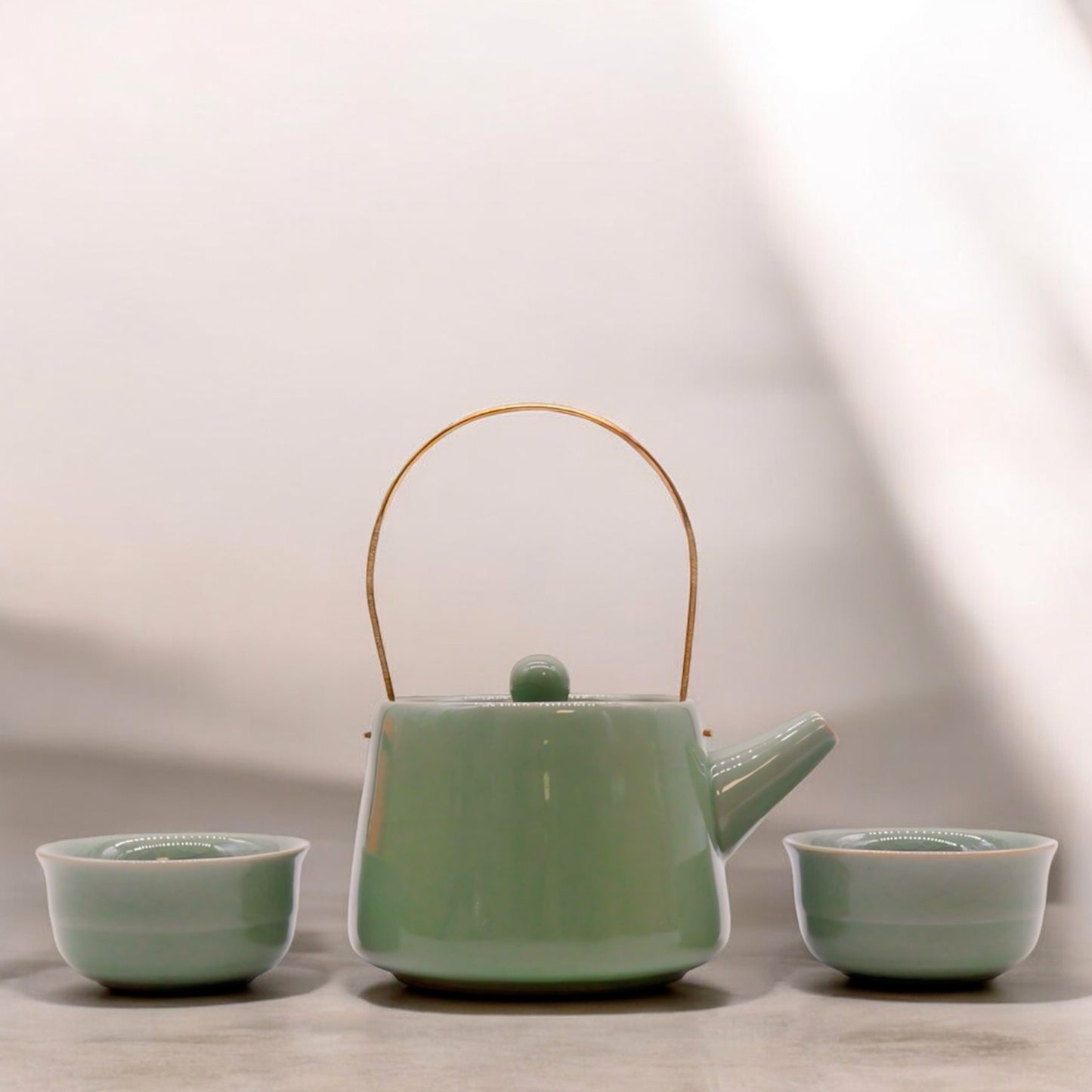 Herbal Tea Set with Teapot and Two Teacups - Jade Green Teaset - Loose Leaf Tea Pot