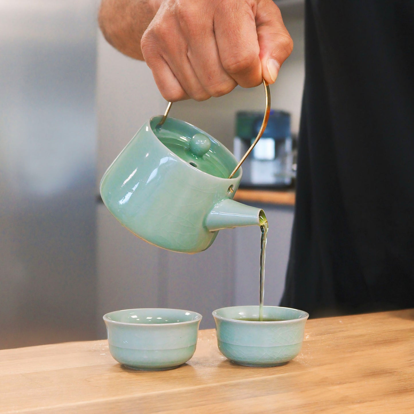 Herbal Tea Set with Teapot and Two Teacups - Jade Green Teaset - Loose Leaf Tea Pot