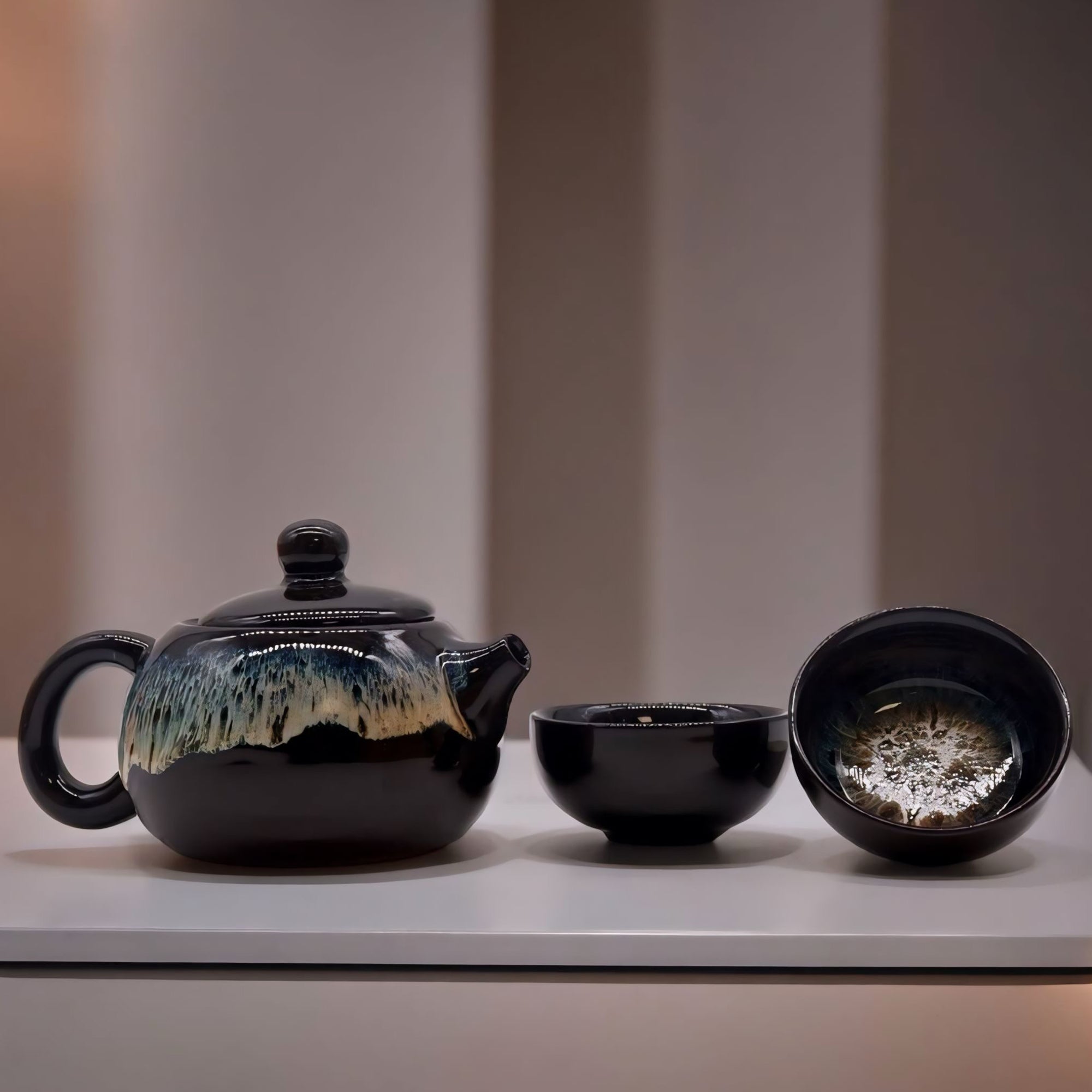 Glazed Black Tea Set with Teapot and Tea Cups - Herbal Tea Set - Loose Leaf Teaset
