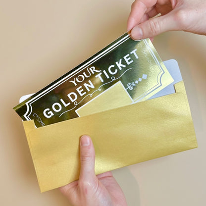 Golden Ticket Gift Voucher - Personalised Concert Ticket - Surprise Holiday Voucher