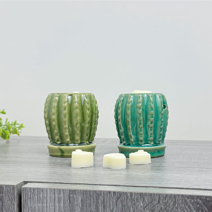 Cute Cactus Wax Burner with Wax Melts - Barrel Cactus Oil Burner Gift Set