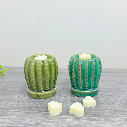 Cute Cactus Wax Burner with Wax Melts - Barrel Cactus Oil Burner Gift Set