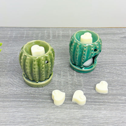 Cute Cactus Wax Burner with Wax Melts - Barrel Cactus Oil Burner Gift Set