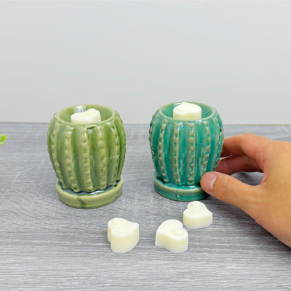 Cute Cactus Wax Burner with Wax Melts - Barrel Cactus Oil Burner Gift Set