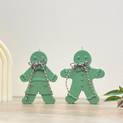 Green Christmas Gingerbread Man Candle - Gingerbread Scented Christmas Candles