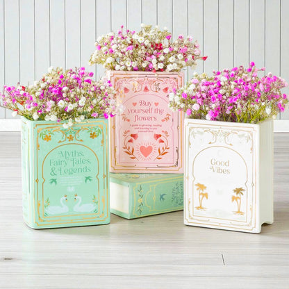 Green Book Shaped Flower Vase - Ceramic Flower Vase