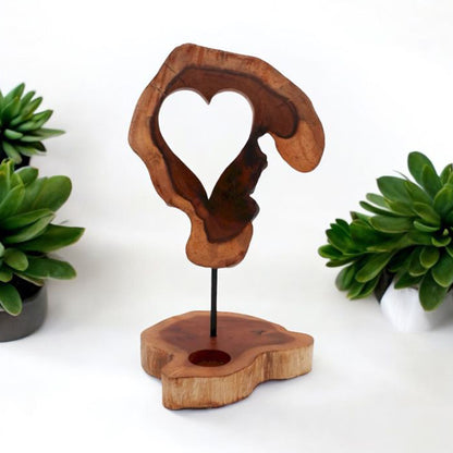 Wooden Heart Shape Tealight Holder - Wood Heart Candle Holder - Heart Home Decor