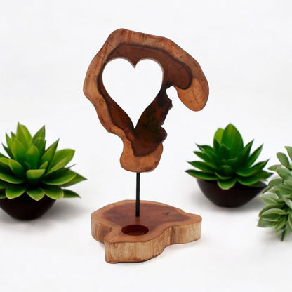 Wooden Heart Shape Tealight Holder - Wood Heart Candle Holder - Heart Home Decor