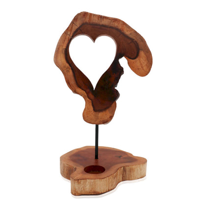 Wooden Heart Shape Tealight Holder - Wood Heart Candle Holder - Heart Home Decor