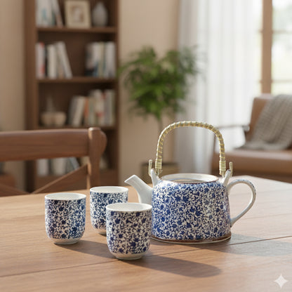 Traditional Herbal Tea Pot Set with Teapot with Tea Infuser & 6 Matching Tea Cups - Herbal Tea Gift Set