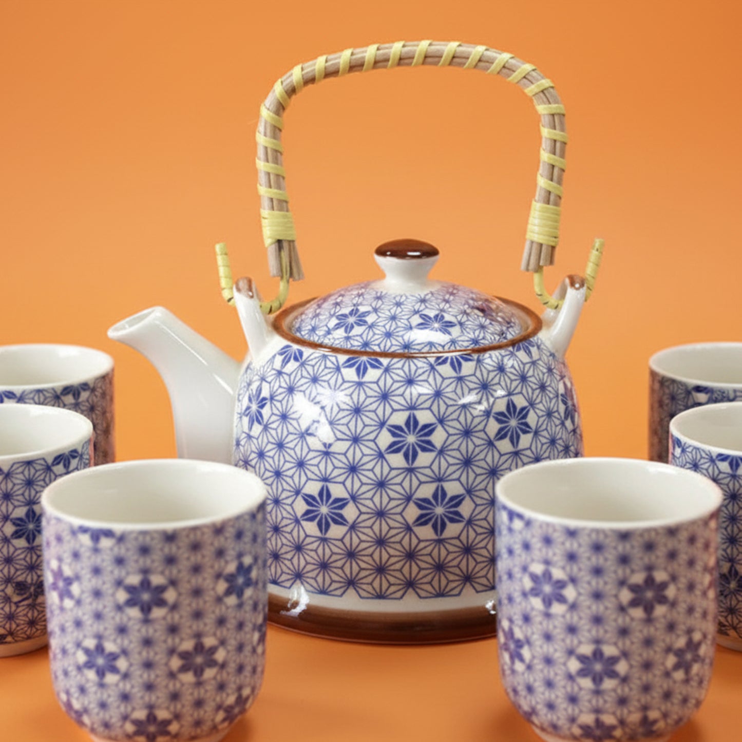 Traditional Herbal Tea Pot Set with Teapot with Tea Infuser & 6 Matching Tea Cups - Herbal Tea Gift Set